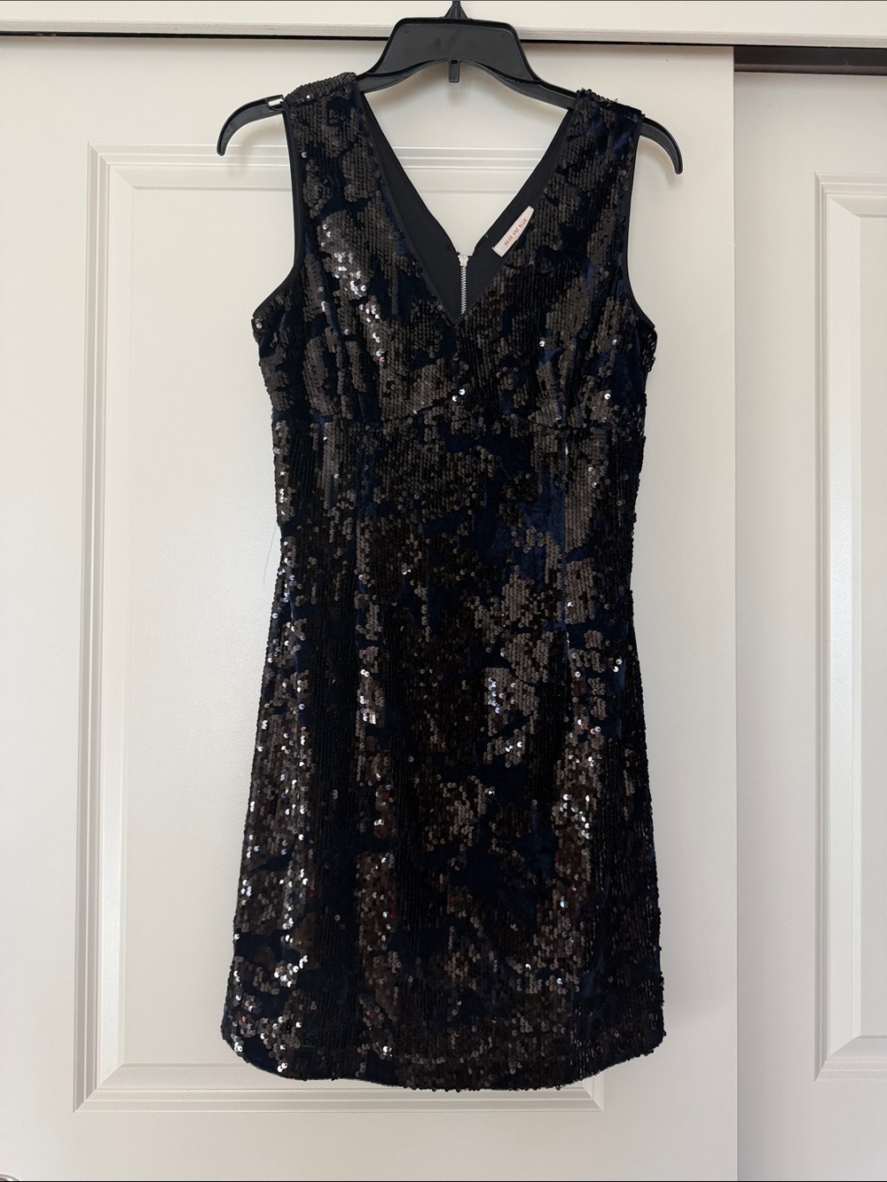 Sleeveless dark blue and Black Sequin V-Neck Mini Dress